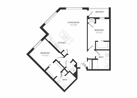 Floor plan for 2 beds, 2 baths, 1246 sqft